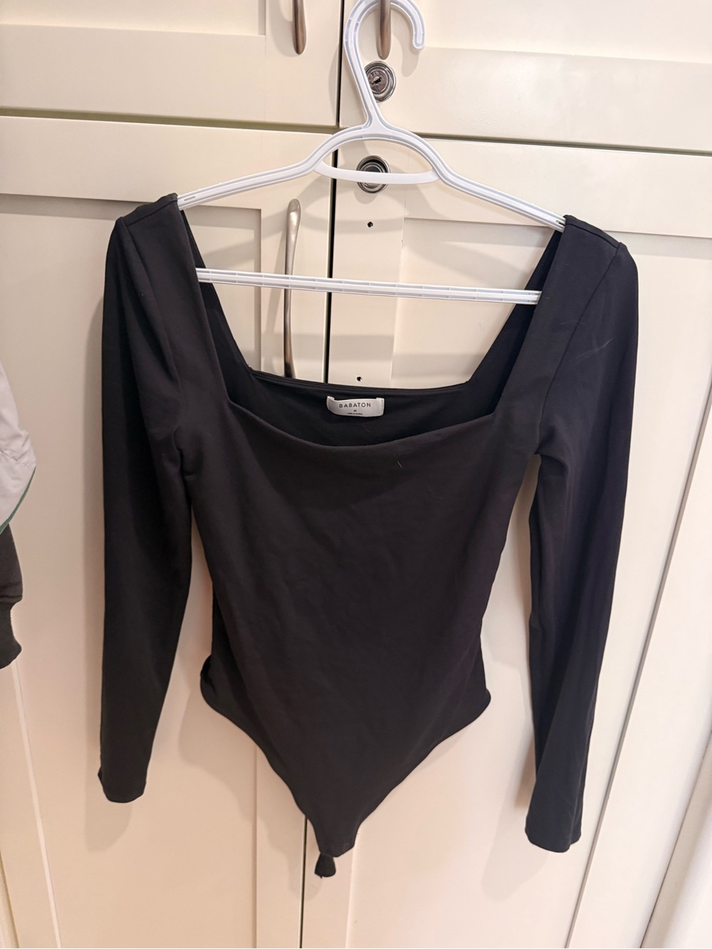Babaton Black Square-Neck Long Sleeve Bodysuit